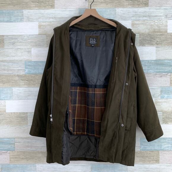 Jos A Bank Flannel Lined Overcoat Brown Faux Suede Field Casual Mens Large - Picture 3 of 8